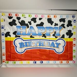 Dog Paw Happy Birthday Backdrop Banner 5x3Ft.